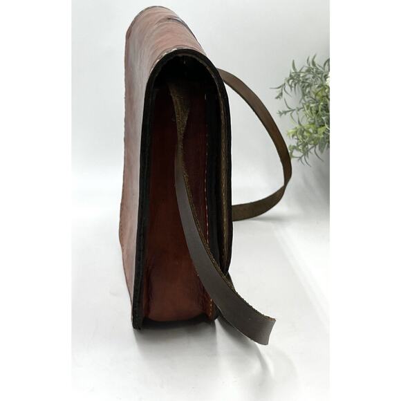 Tooled Brown Leather Mandala Vintage Saddle Boho Shoulder Bag Purse Y2k - Picture 3 of 16